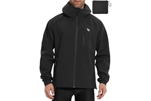 baleaf Men's Rain Jacket Waterproof Running Cycling Windbreaker Golf Hiking Gear Hood Packable Reflective