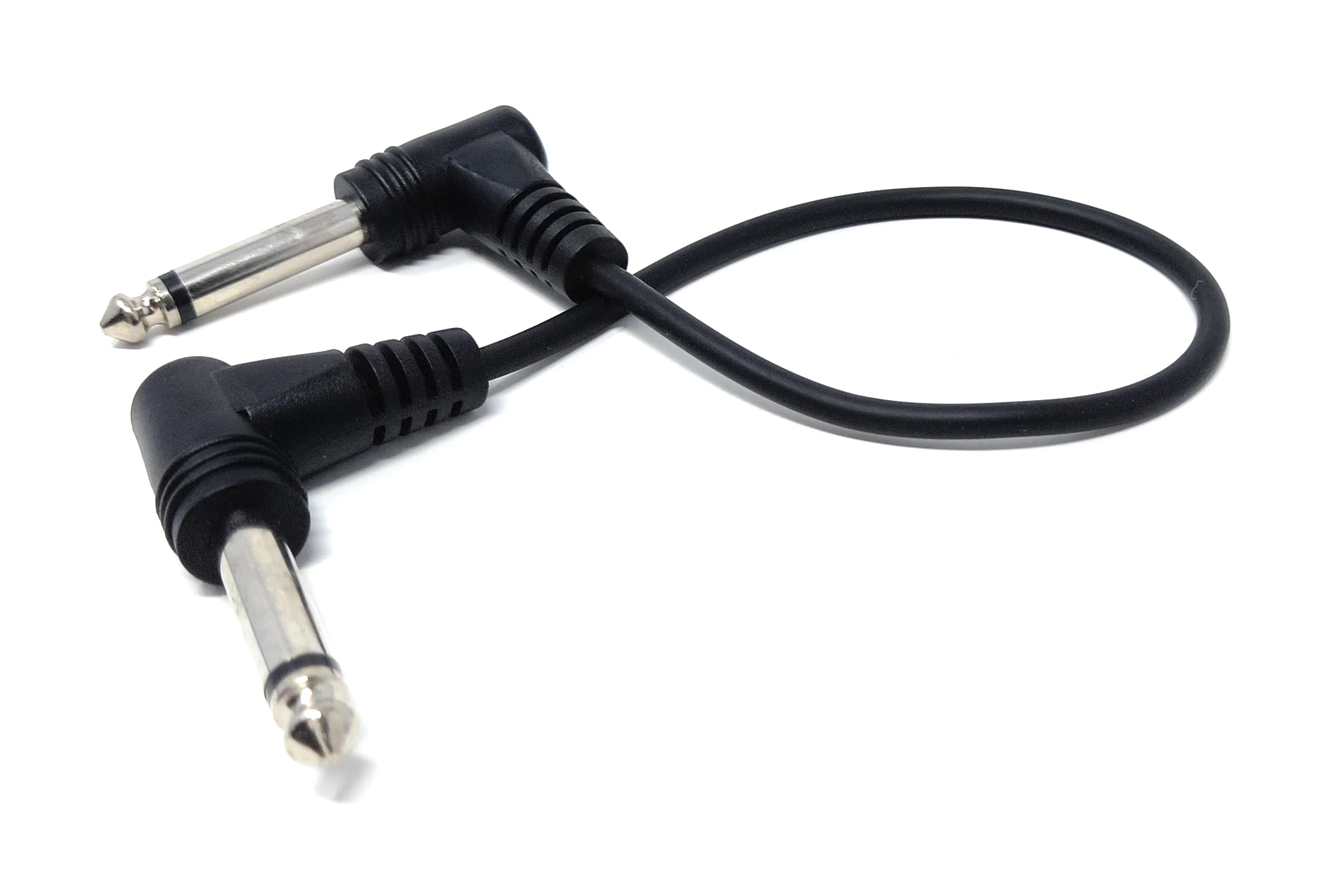 DRUT 30cm 6.35mm 1/4" TS Mono Jack to Jack Plug Lead for Guitar, Amplifiers, Music Instruments, Speakers, Microphone Cable Dual Right Angle, Black1ft