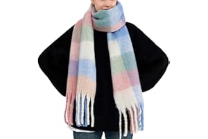 OUNIYA Large Chunky Plaid Scarf Checked Colorful Oversized Scarves Soft Big Cashmere Wool Thick Winter Warm Blanket Women