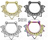 100% Surgical Steel Tribal Fan Septum Clicker Ring 16g - Choose Steel, Gold Tone, Black, or Rainbow