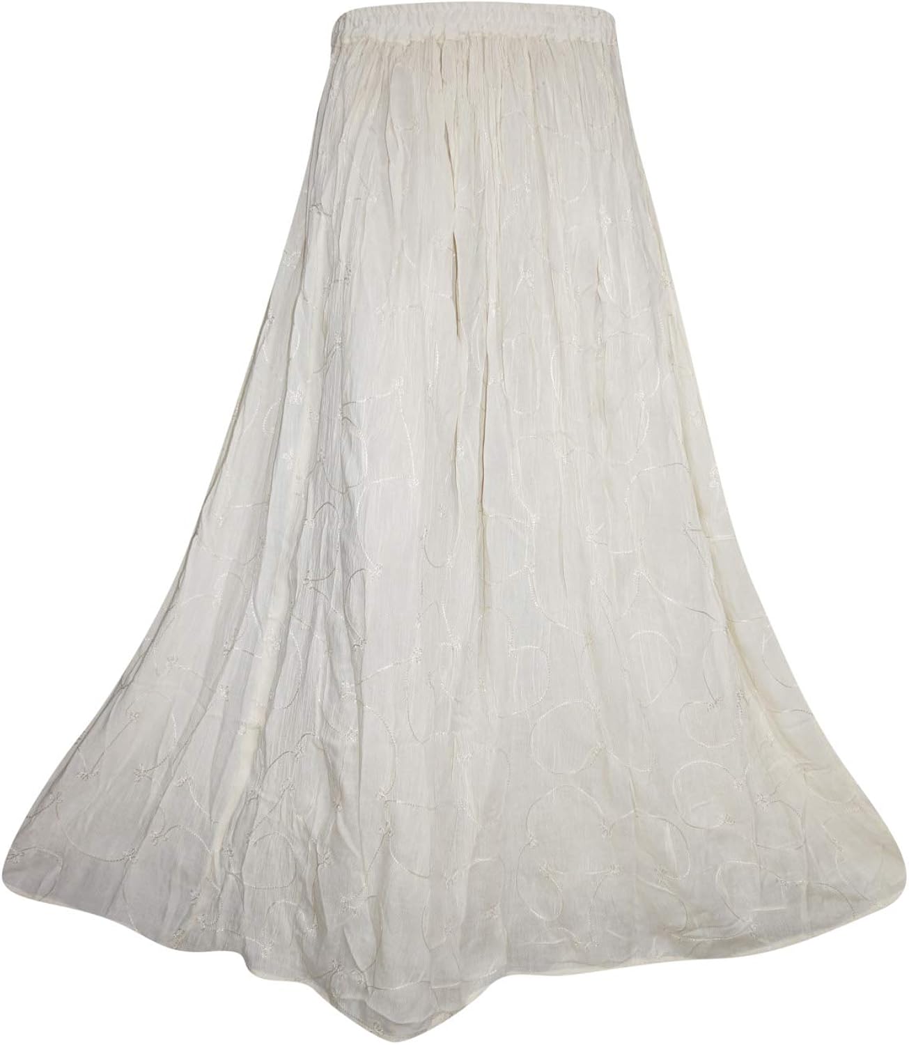 Women's White Maxi Hippie Skirt Embroidered Flare Bohemian Solid Skirts S/M Clothing