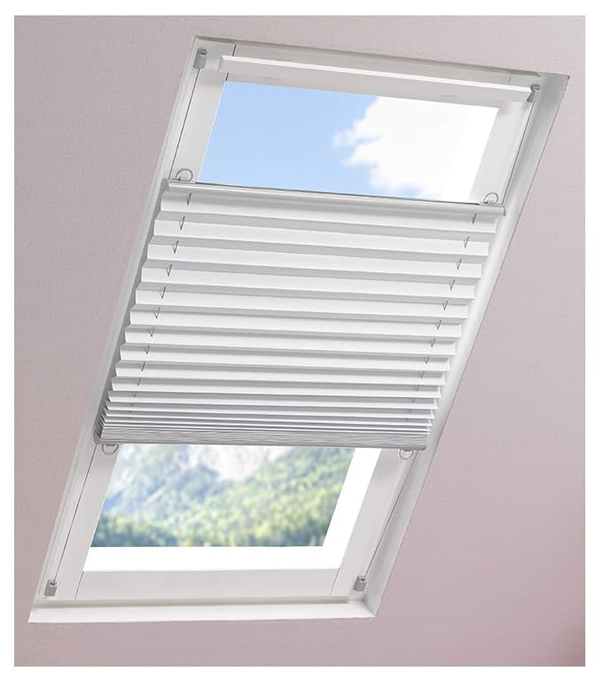 ourdeco® Universal Dachfenster Thermo-Plissee / 67 x 141 cm, weiß/lichtundurchlässig, verdunkelnd, Thermo-, Hitzeschutz/Klemm