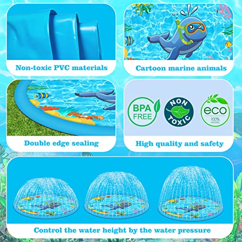 Splash Pad for Kids and Dog, 68'' Sprinkler for Kids Outdoor Water Toys
