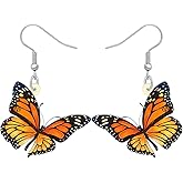 HUAGEO Acrylic Cute Orange Monarch Butterfly Earrings Spring Summer Insects Dangle Novelty Jewelry For Women Butterfly Lovers Charms Gifts