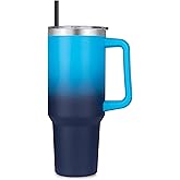 DOMICARE 40 oz Tumbler with Handle and Straw, Stainless Steel Tumbler with Lid and Straw, Reusable Vacuum Insulated Cup, Travel Coffee Mug, Blue Gradient, 1Pack