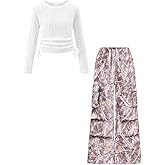Azmxynol Tween Girls Clothes 2 Piece Long Sleeve Top + Cargo Pants, Teen Girls Fall Clothing Set, Sizes 7-15 Years