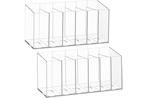 DECYOOL Acrylic Organizers, Acrylic Makeup Brush Organizer 6 Compartments Pen Holders With Removable Dividers for Desk Access