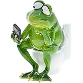 Queemie® Funny Frog Sitting on Toilet Figurine, Thinker Froggy Sculpture Statue, Mascot Frogs Animals Resin Crafts Collectible Figurines for Home Office Bathroom Garden Decoration