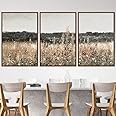 DELORM 3 Piece Canvas Wall Art Set, Landscape Wall Art Wildflower Field Oil Painting Large Wall Art Print, Landscape Wall Decor Vintage Art (Wood,24x36 inches)