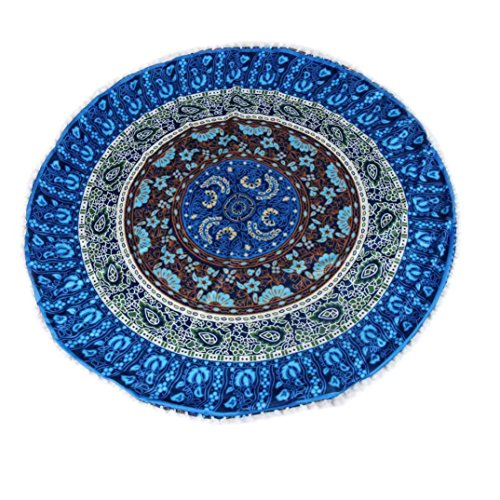 KMG Kimloog Round Pillow Cover, Decorative Mandala Pillow Sham, Indian Bohemian Ottoman Poufs, Outdoor Cushion Cover, Pom Pom (C)