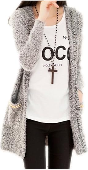 Amazon カーディガン モヘア レディース 厚地 ニット ロング カジュアル スウェット ファッション 女性 着こなし 防寒 保温 部屋着 Life Shop フリーサイズ グレー カーディガン ボレロ 通販