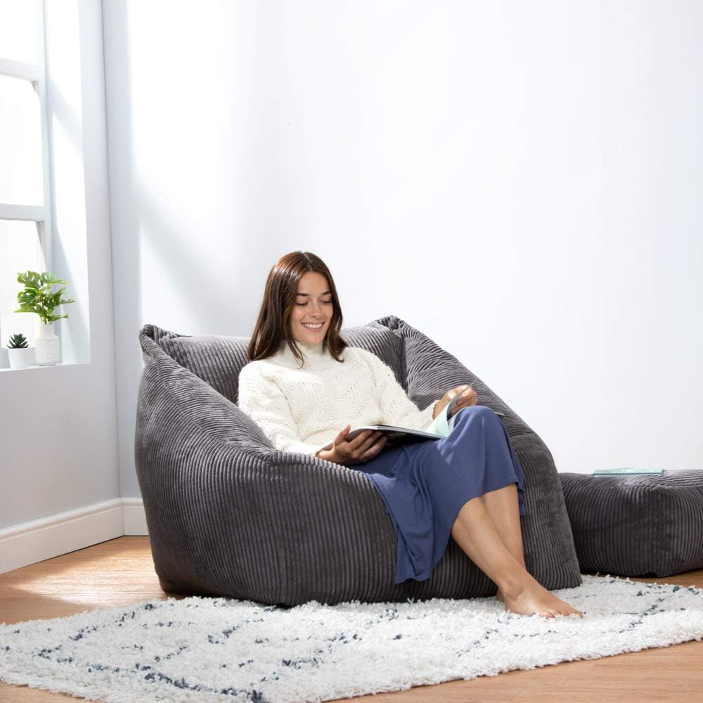 icon Natalia Cord Bean Bag Chair, Charcoal Grey, Large Adult Bean Bag with Filling Included, Comfy Chair, Armchair - Image 3