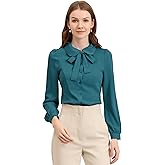 Allegra K Women's Peter Pan Collar Blouse Bow Tie Neck Vintage Casual Office Button Up Shirt X-Large Peacock Blue