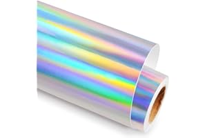 Holographic Vinyl Rainbow Glossy Silver Permanent Vinyl Adhesive Vinyl Roll 12inches X 6 Feet,Craft Vinyl Silver for Vinyl Cu