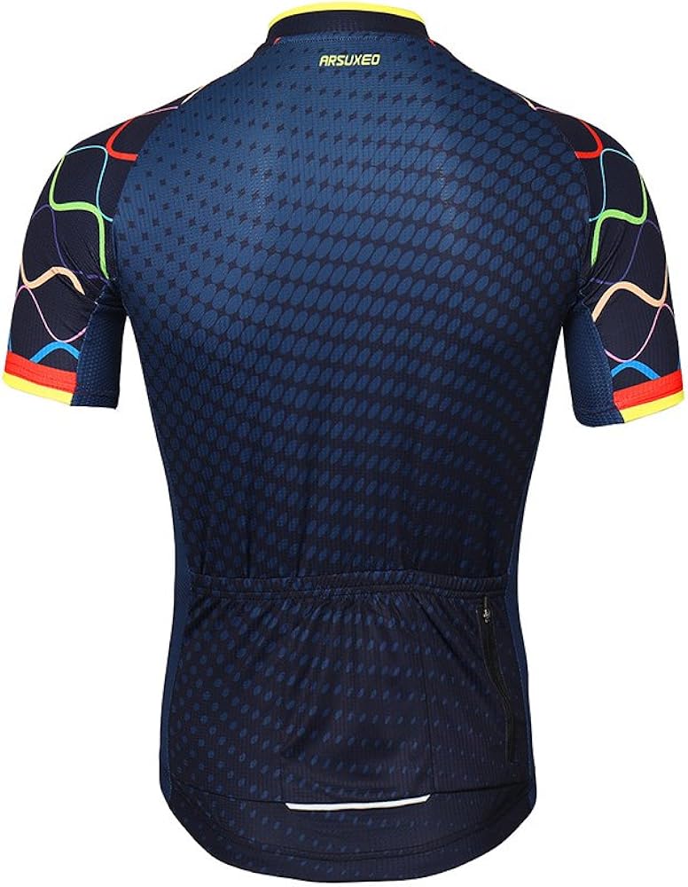 ARSUXEO Men's Cycling Jersey Short Sleeves Mountain Bike Shirt MTB Top Zipper Pockets Reflective : Clothing