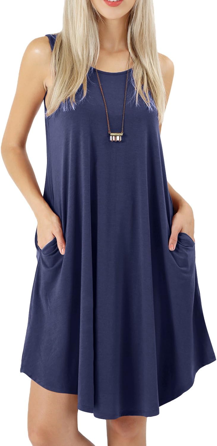 Women's Sleeveless Pockets Casual Swing T-Shirt Short Dresses