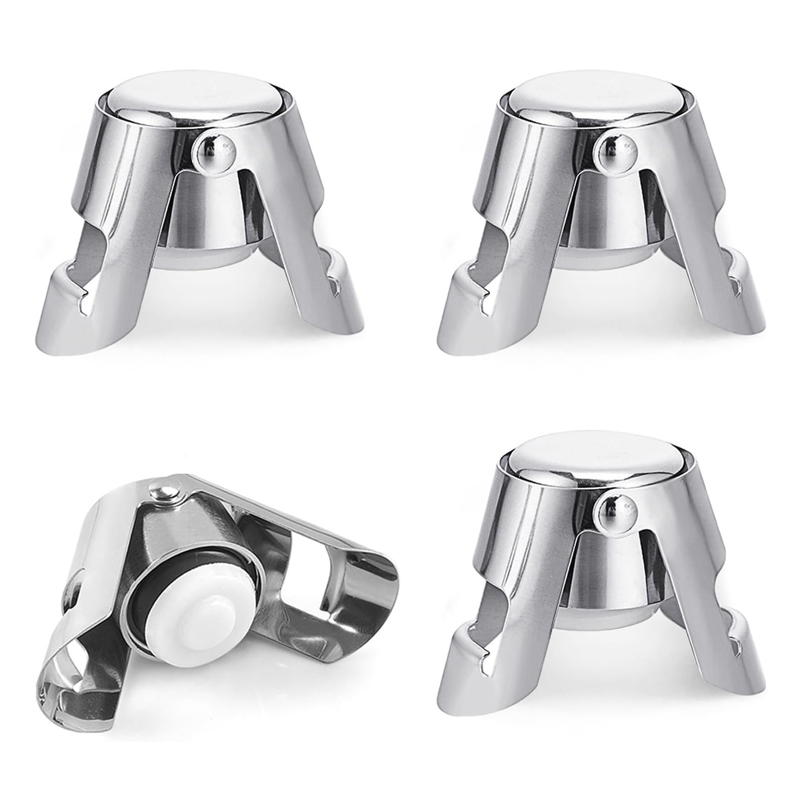 4Pcs Wine Bottle Stoppers, Bottle Stopper, Wine Stopper, Champagne Stoppers, Wine Stoppers for Wine Bottles, Leak-Proof Bubble Retaining Saver, for Wine Champagne Beer Collection (Silver)