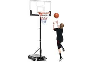 GYMAX Basketball Hoop Outdoor, 3.3-7/10 FT Adjustable Portable Basketball Goal with Wheels, PC Backboard, Fillable Base for Kids, Youth & Adults in Backyard, Driveway, Pool