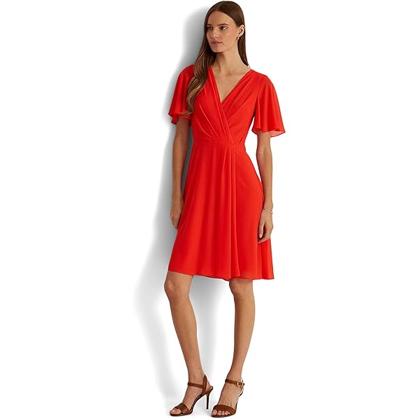 Lauren Ralph Lauren Flutter-Sleeve Georgette Dress Tomato 12 Lauren Ralph Lauren Flutter-Sleeve Georgette Dress Tomato 12