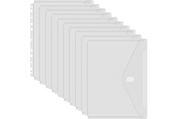 LaOficina 11 Holes Clear Poly Envelope Binders Pocket Insert with Hook and Loop Closure Letter Size 10 Packs