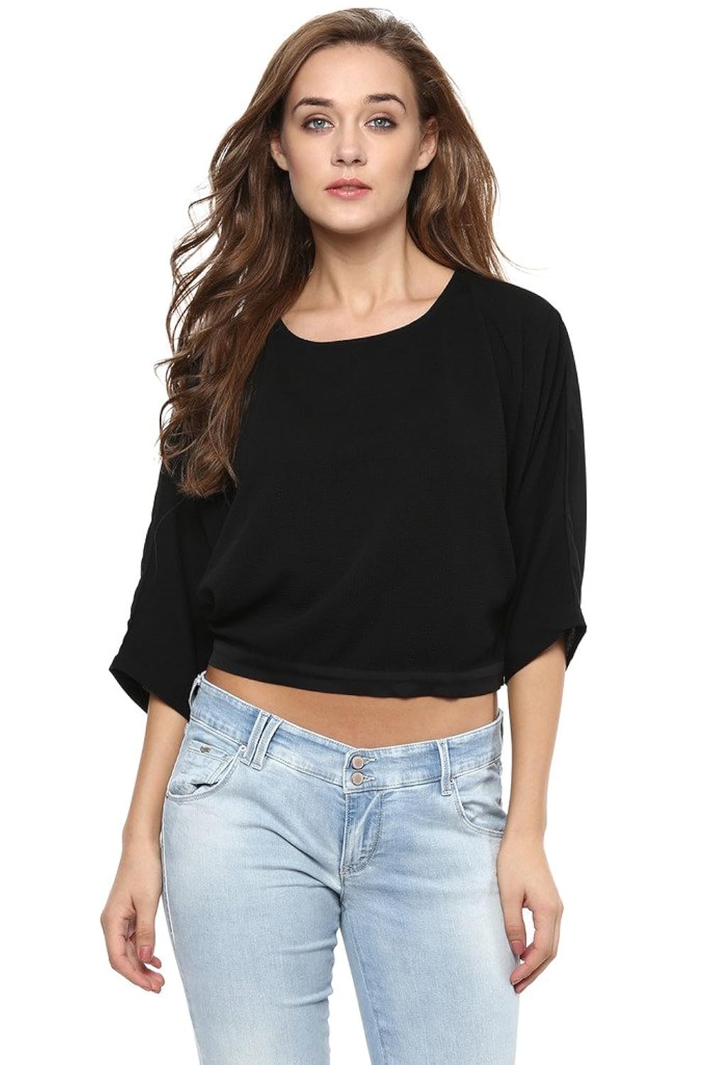 miss chase womens black solid crop top