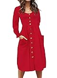 Womens Fall Dress Ruffle Trim Long Sleeve Button