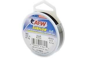 AFW American Fishing Wire Surflon Nylon Coated 1x7 Stainless Steel Leader Wire - Fishing Leader Line for Saltwater, 10lb Test - 250lb Test in Bright, Black, Camo in 30ft, 100ft, 300ft and 1,000ft Lengths
