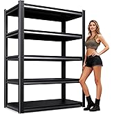 AOAORGG 71" H Garage Shelving 5-Tier Heavy Duty Storage Shelves, Adjustable Metal Shelf Unit, Utility Organizer Rack for Basement, Pantry, Kitchen, Warehouse,15.7" Dx35.4 Wx71.2 H, Black