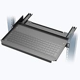 1U Rack Mount Keyboard Tray 9 1/4"-Deep | Sliding Keyboard Shelf for 19" Server Rack Cabinet, Universal Metal Pull-Out Rack Shelf with Smooth Slide Rails, Black