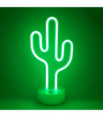 Cactus LED Neon Sign Light With Base – USB/Battery Powered Table Night Lamp, Soft Glow For Kids Room, Dorm, Party, Or Gift