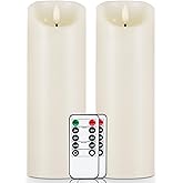 5plots 9" x 3" Flickering Flameless Candles - Battery Operated Wax LED Candles - Amber Yellow Light with Remote and Timers Set of 2, Ivory, for Home Decor, Candle Sconces