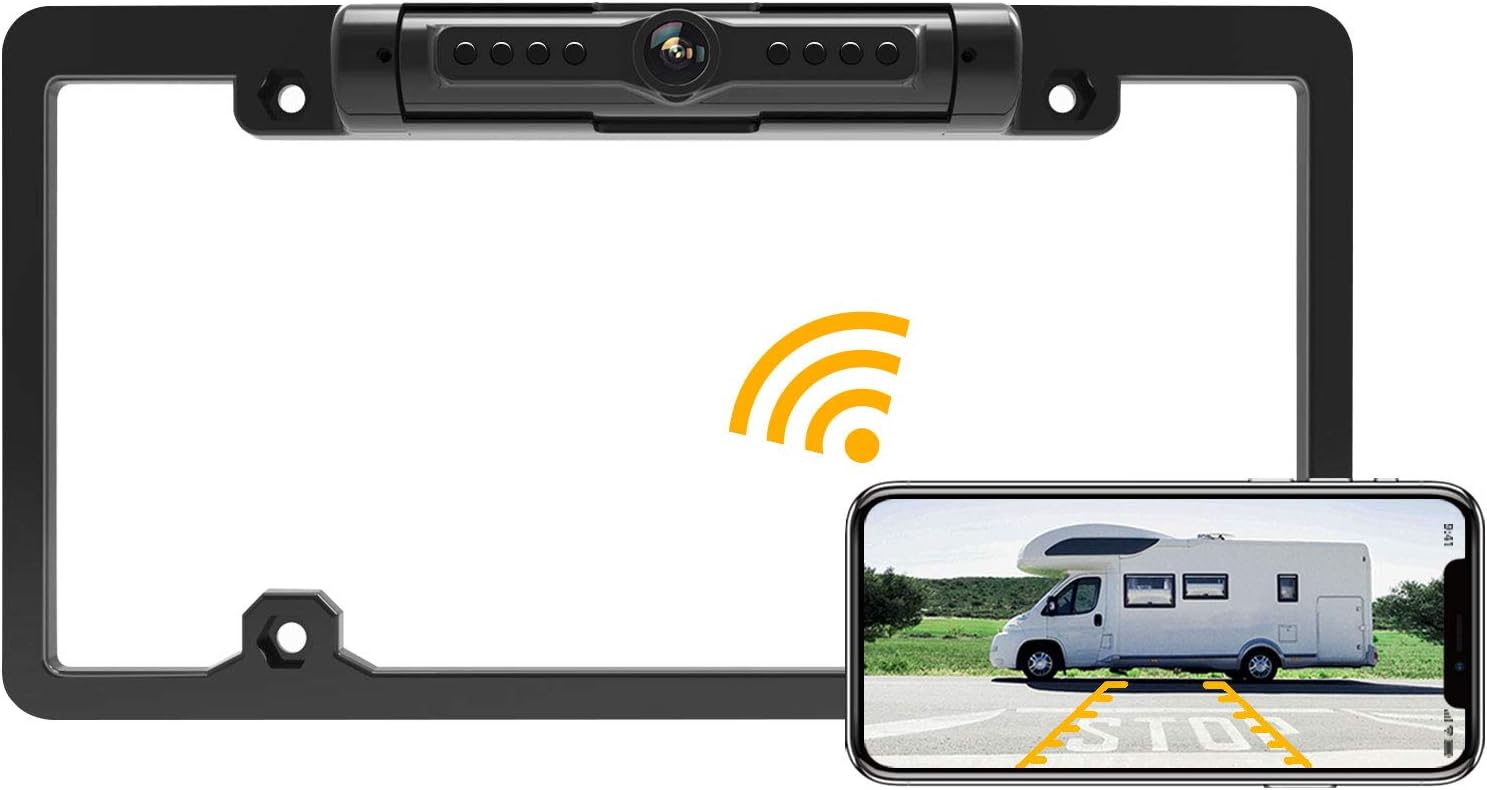 FOOKOO II License Plate Wireless Backup Camera, Rear View Camera 170° Viewing Angle Universal Car License Plate Frame,IP69K Waterproof, Fits All Cars Vehicles