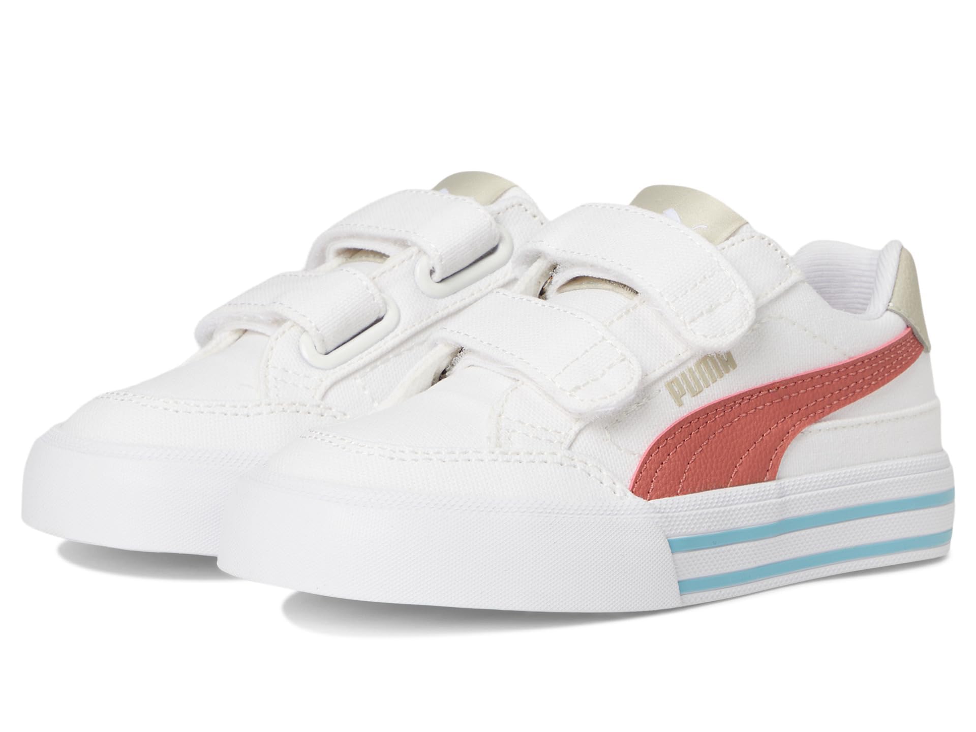 Puma Unisex-Child Court Classic Vulc Hook and Loop Shoes, White-Exotic Red AH25, Little Kid 13 Image