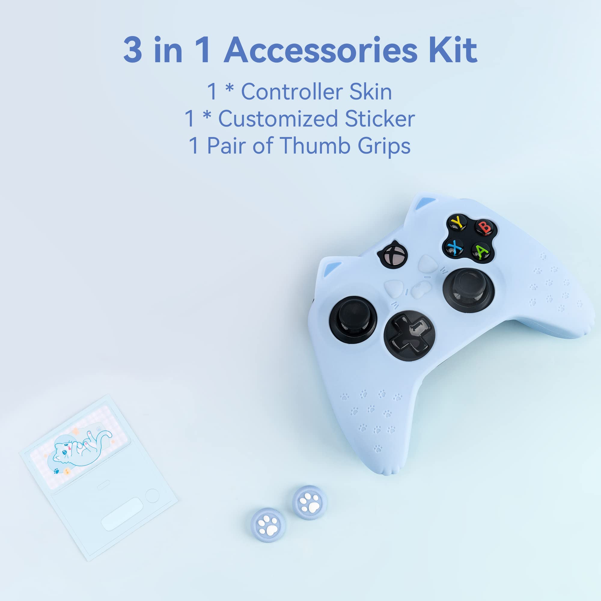 GeekShare Cat Paw Controller Skin Grips Set Anti-Slip Silicone Protective Cover Skin Case Compatible with Xbox Series X Controller with 2 Thumb Grip Caps and 1 Sticker (Blue)