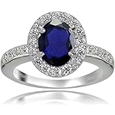 Ice Gems Sterling Silver Created Blue Sapphire and White Topaz Oval Halo Ring
