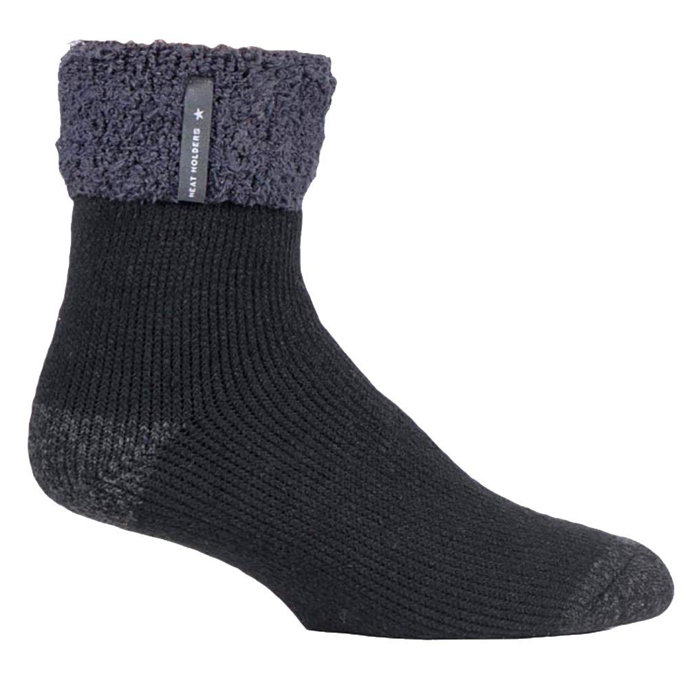 HEAT HOLDERS - Mens Warm Luxury Fluffy Fleece Lined Lounge Sleep Bed Socks (6-11 UK, Black (Olwen))