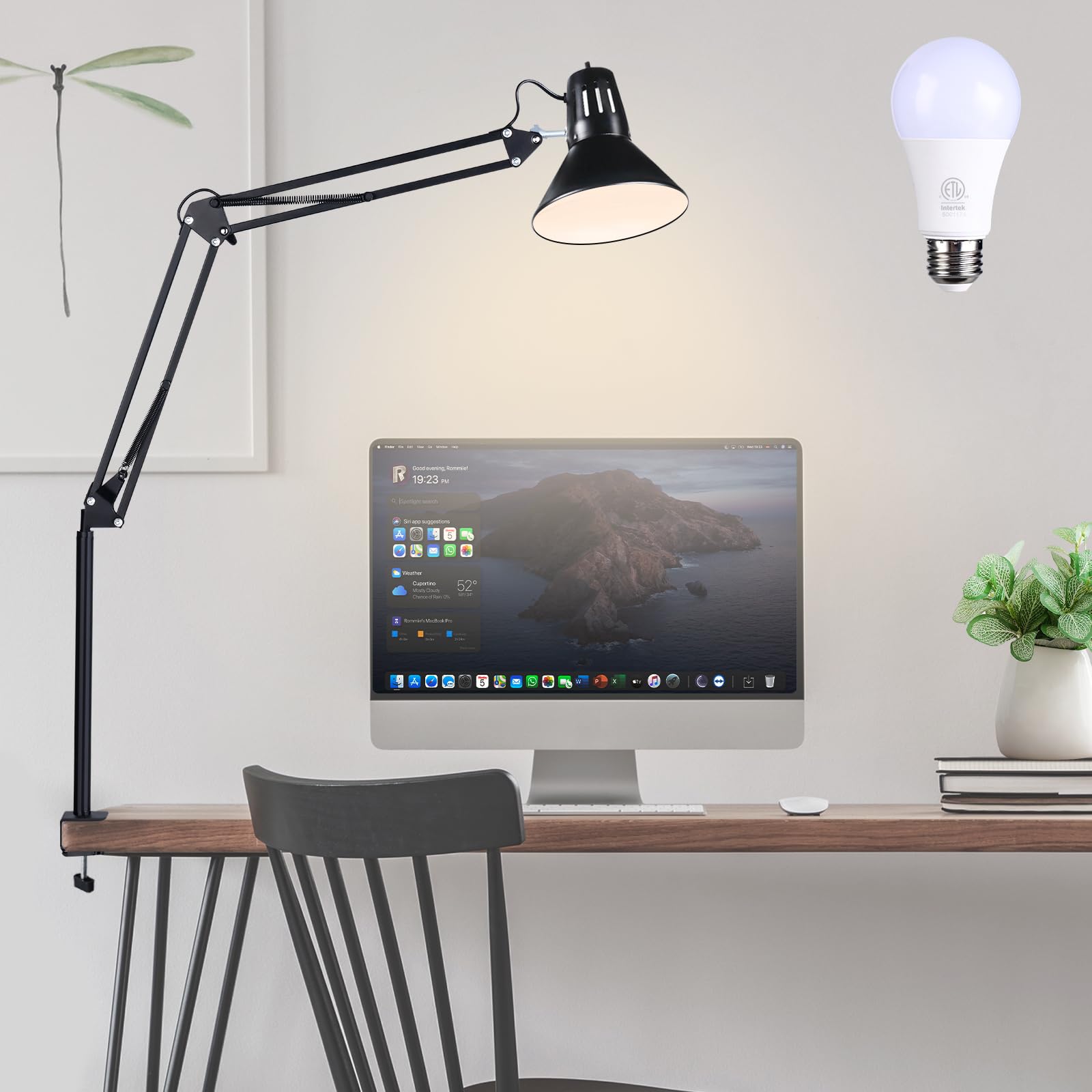 Photo 1 of *MISSING CLAMPS* juttilax Swing Arm Desk Lamp for Home Office 360°Adjustable,Tall Metal Clamp on lamp with Bulb,Eye-Caring Clip on Desk Light for Computer Work Study Reading and Drafting