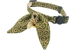 PetSoKoo Bunny Ears Cat Collar, Japan Lucky ‘開三運’ Charm. Safety Breakaway Bowtie Kitten Collar with Bell, Green