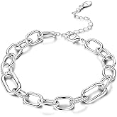 Sterling Silver Chain Bracelet for Women - Dainty Adjustable Design Women's Link Bracelets with 5A Cubic Zirconia, Silver Paperclip Bracelet Jewelry, Wedding Birthday Gift for Her