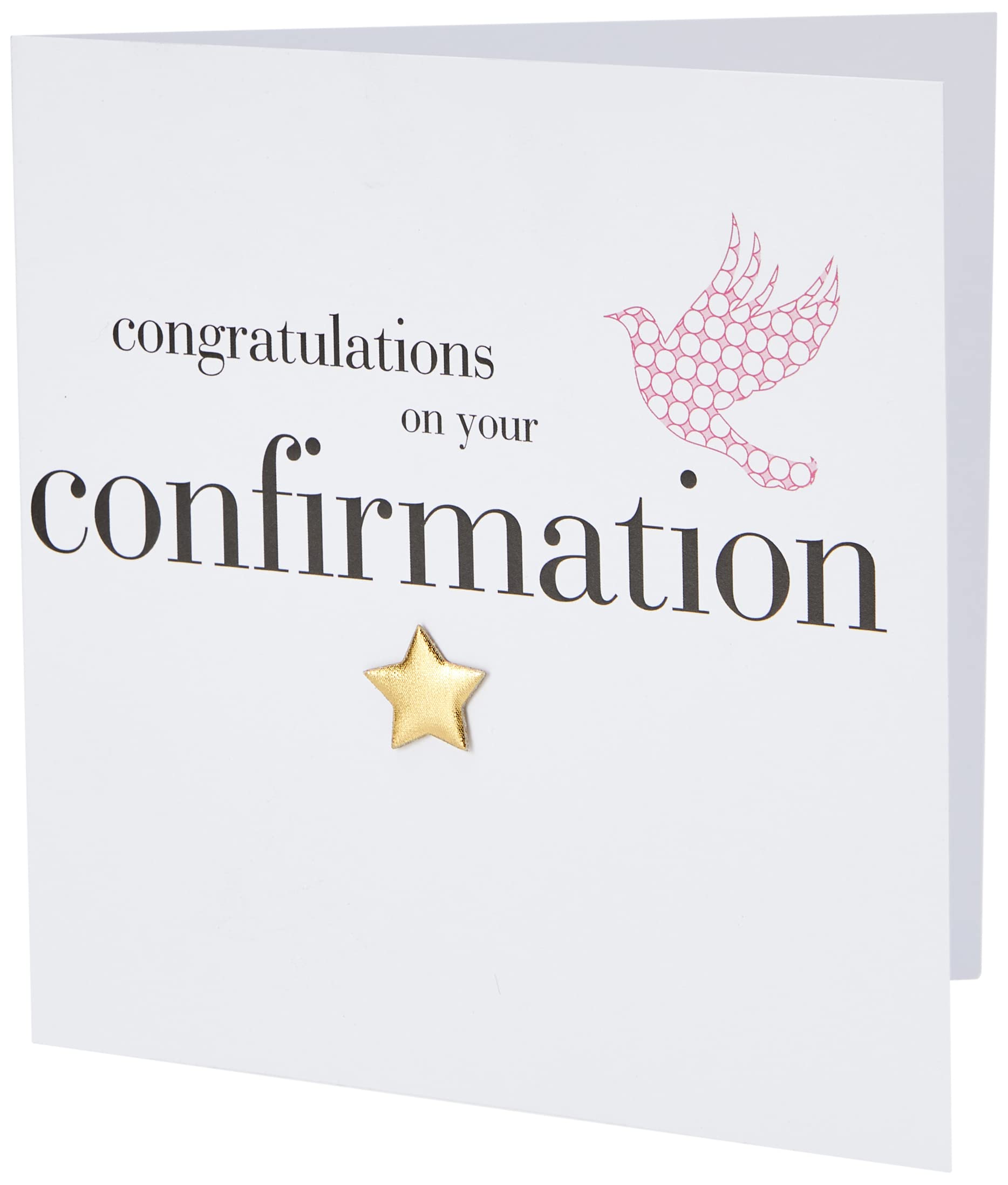 Claire Giles Greeting Cards, Confirmation Congratulations Card, Pink Dove design Girl Confirmation Card, Embellished with a padded star