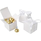 AWELL White Gift Candy Box Bulk 2x2x2 inches with White Ribbon Party Favor Box,Pack of 50