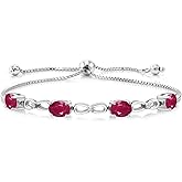 Gem Stone King 4.02 Ct Oval Red Ruby E-F Lab Grown Diamond 925 Sterling Silver Bracelet For Women