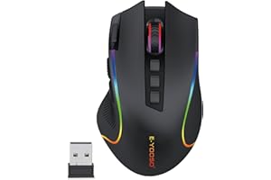 HUO JI Wireless Gaming Mouse, 8000 DPI Optical Sensor, RGB Backlit, MMO 9 Programmable Buttons, with Macro Recording Side Buttons, Rapid Fire Button, Rechargeable for Mac Windows Computer Gamer, Black