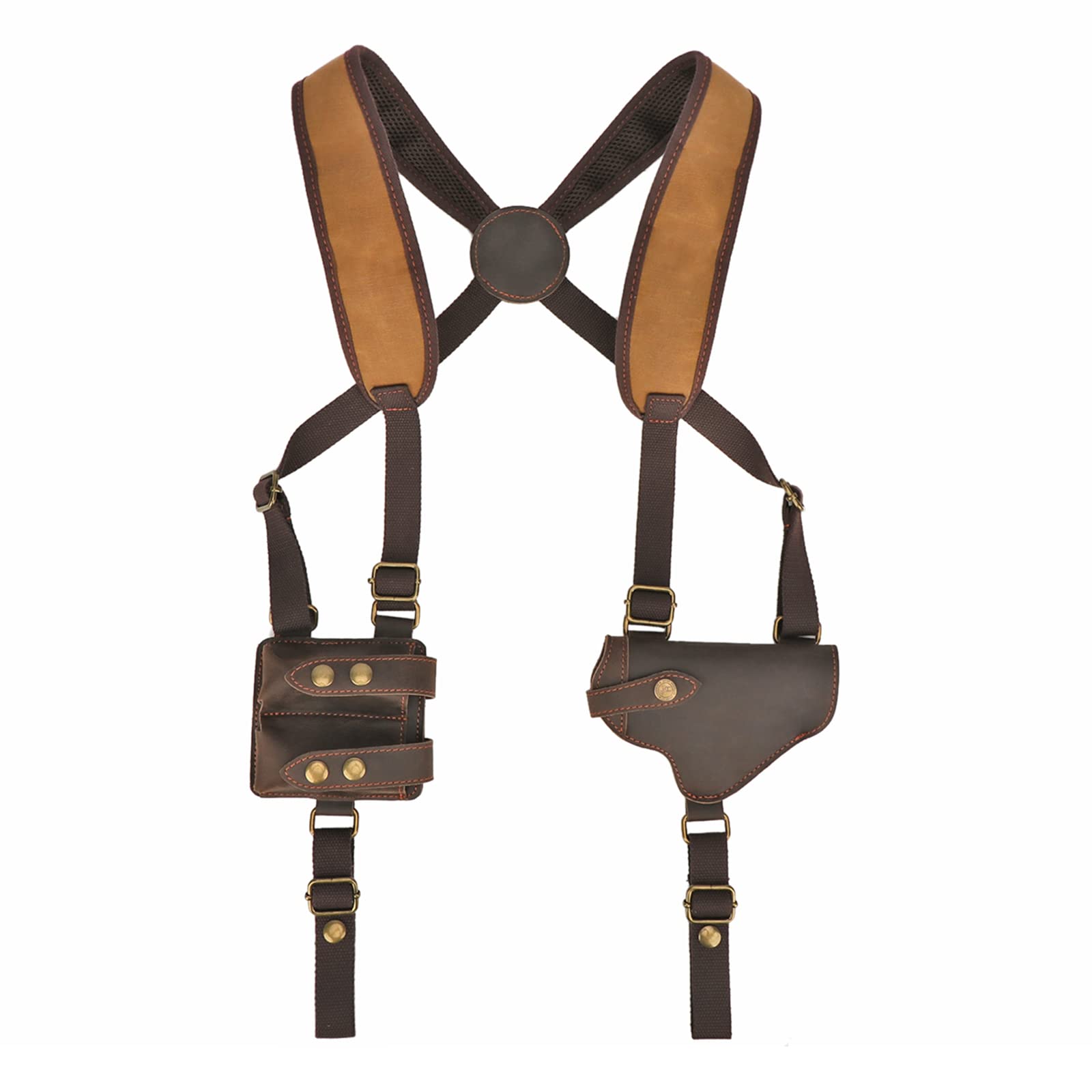 TOURBON Adjustable Shoulder Holster Canvas and Leather Pistol Gun Holster with Double Magazine Pouch