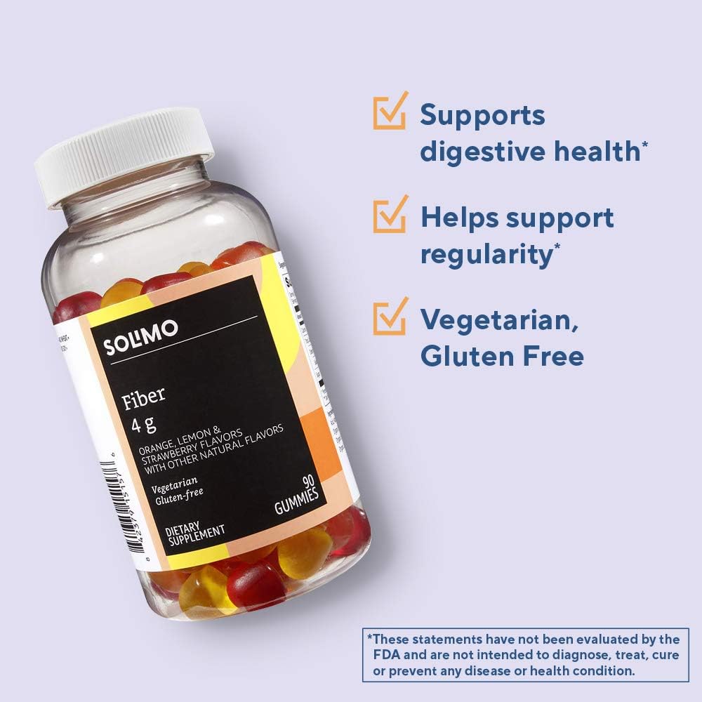  Brand - Solimo Fiber 4g - Digestive Health, Supports Regularity - 90 Gummies (2 Gummies per Serving): Health & Personal Care