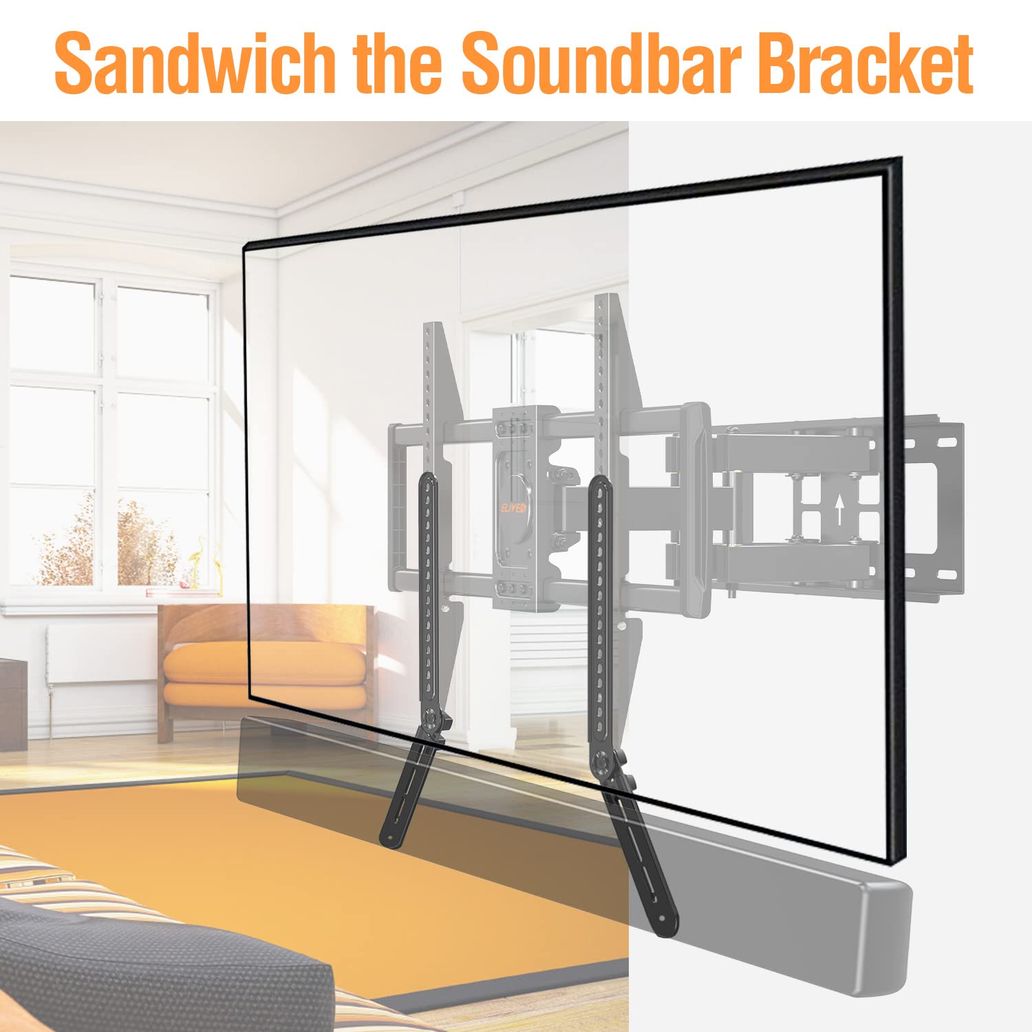 ELIVED Soundbar Mount, Sound Bar TV Bracket, for Mounting Above or Under TV, Fits Most Sound Bars Up to 15 Lbs, Tool-Free Knob Adjustable, for 23-90