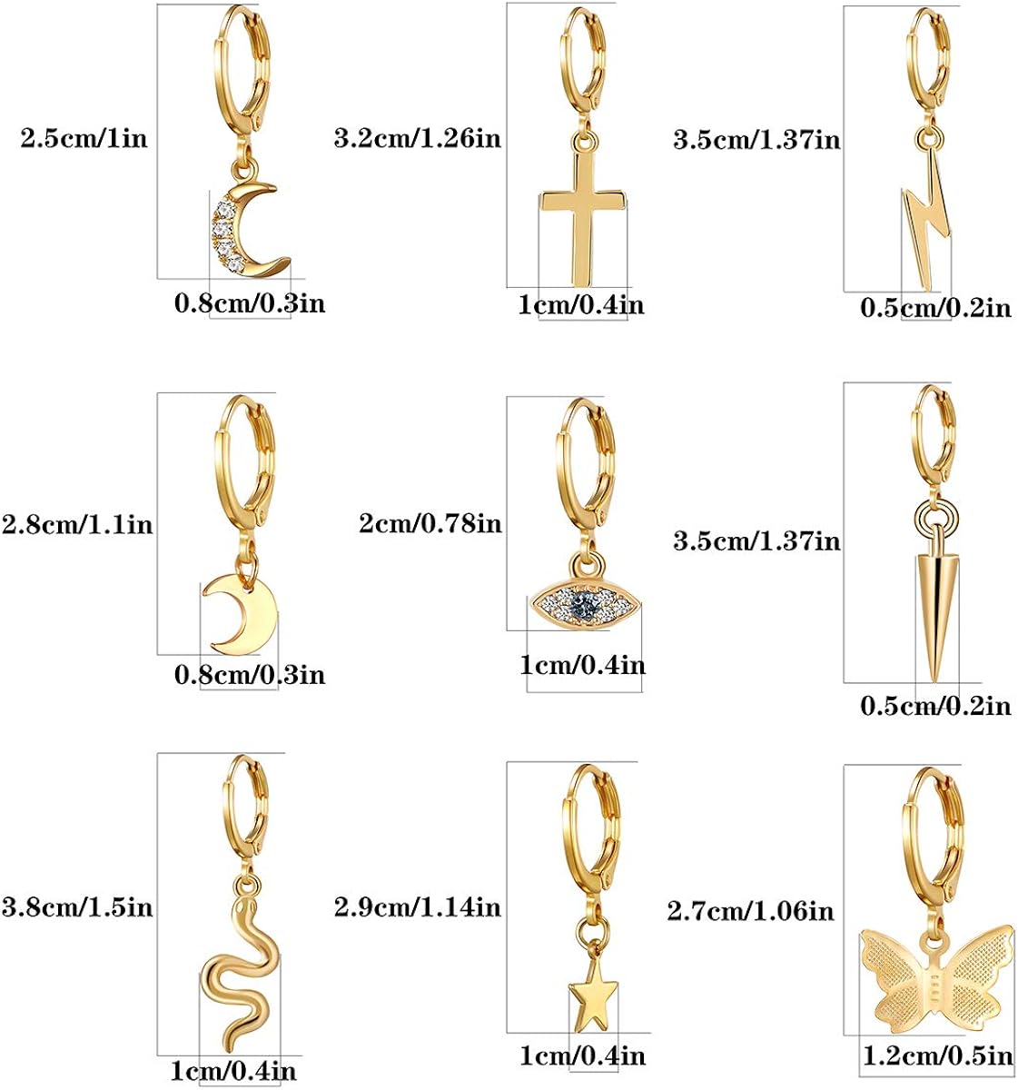 AIDSOTOU 9 Pairs Small Gold Butterfly Star Hoop Earrings Set for Women Girls Mini Huggie Hoop Earrings with Dangle Charms: Clothing