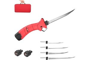 Anrain Electric Fillet Knife for Fish Cordless, Cordless Electric Fish Fillet Knife with 4 Ti-Nitride S.S. Coated Non-Stick Reciprocating Blades & 2 Batteries,Non-Slip Grip Handle,2 year US Warranty