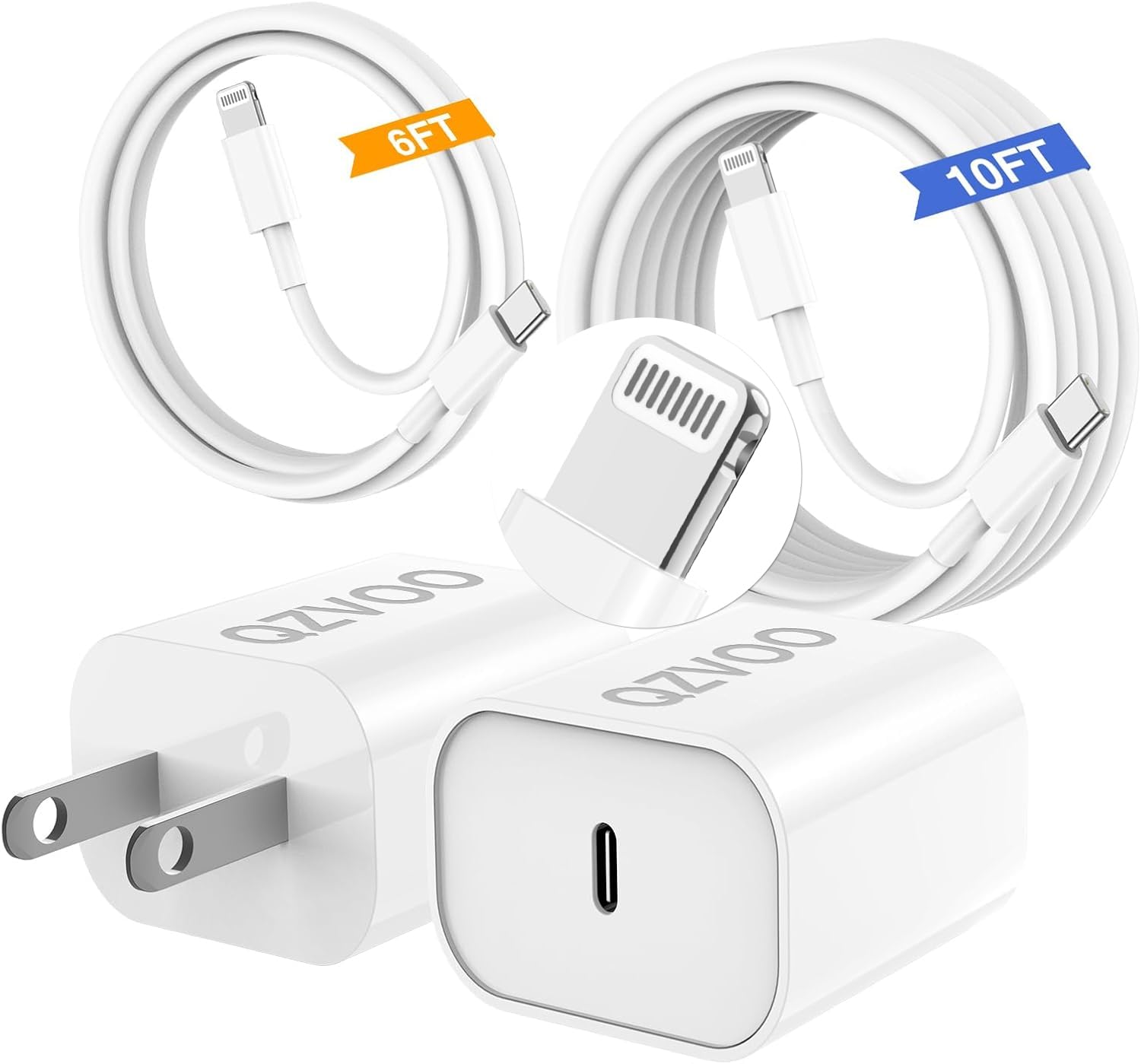 Photo 1 of (6ft+10ft) iPhone Charger Fast Charging for iPhone 14 13 12 Fast Charger,20W USB C Wall Charger with Type C to Lightning Cord for i Phone 13/14/12 Pro Max Plus/11,iPad-2Pack