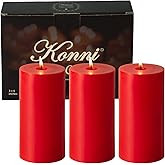 KONNI Red Pillar Candles Set of 3, 3"x 6" Unscented Pillar Candles Bulk, 56 Hours Long Burning Candles, Smokeless and Dripless Large Round Candle for Wedding, Home Decoration, Parties, Spas, Dinner